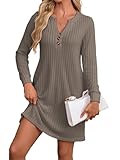 Famulily Long Sleeve Casual Mini Dress for Fall Winter Knit Ribbed Maternity Swing Dress 2025 Coffee M