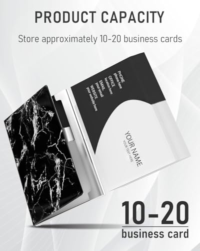 Business Card Metal Slim Organizer, Professional Stainless Steel Square Pocket Wallet for Office Workers, Compact and Portable for Pockets (Black Marble2