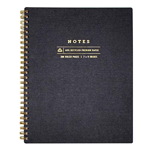Carnet de notes à spirale ligné 7x9 pouces couverture rigide noire de 200 pages