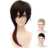 CaseEden コスプレ ウィッグ ショート 耐熱 ダークブラウン レッド グラデーション ブラウン こげ茶 赤 ウィッグネット2個セット