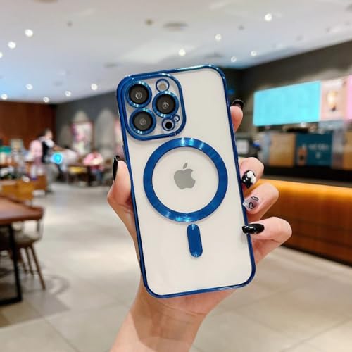 Image of MILLION CASES Back Cover Case for iPhone 15 Pro Shockproof Protective Luxury Plating Camera Protection Transparent Case for Men & Boys (Blue)