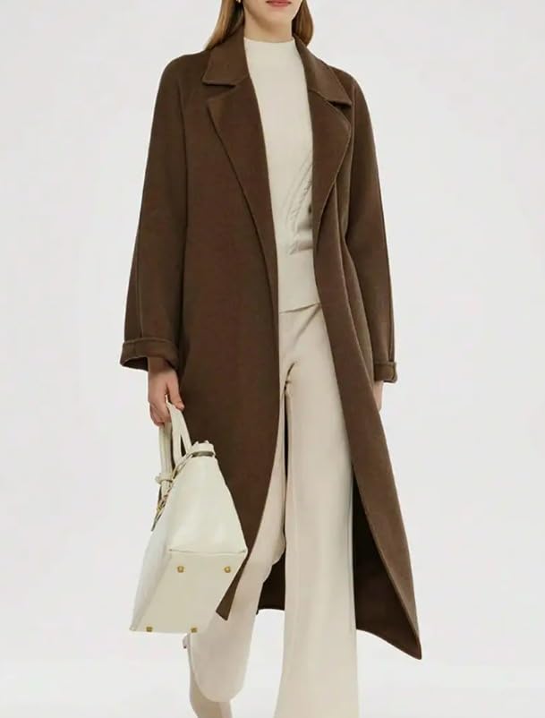 utcoco Women's Belted Trench Coat Elegant Notch Lapel Long Sleeve Maxi Length Fall Winter Overcoat4