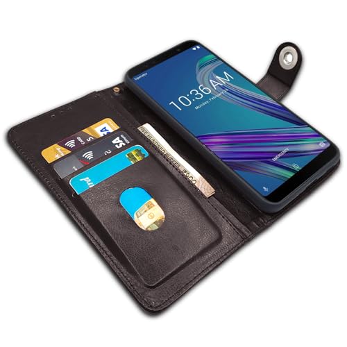 Image of Pikkme Asus Zenfone Max Pro M1 Flip Cover Leather Finish | Inside TPU with Card Pockets | Wallet Stand and Shock Proof | Complete Protection Flip Case (Button Coffee)
