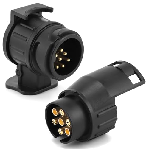 QWORK® 13 Pin to 7 Pin and 7 Pin to 13 Pin Towing Adaptor, 12V Waterproof Trailer Socket Converter Connector for Caravans Trailers