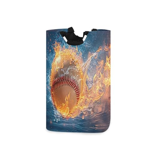 Jihqo Laundry Hamper Basket Fire Baseball Collapsible Nursery Storage Bin Waterproof Clothing Baskets for Home Bedroom Bathroom Washing Room