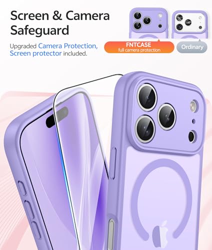 Image of FNTCASE for iPhone 17 Pro Max Case: [Compatible with Magsafe] Translucent Matte Cases with [Full Camera Protection] [Screen Protector] Military Grade Shockproof Protective Phone Cover - Light Purple