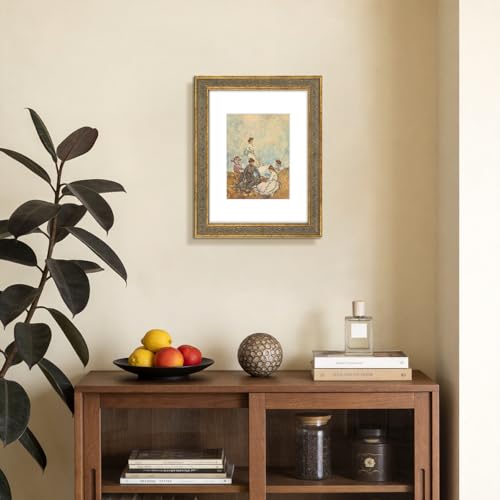 Image of Golden State Art, 9X12 Photo Frame with White Mat for 6X8 Pictures & Real Glass, 1.25-Inch Wide, Distressed Gold