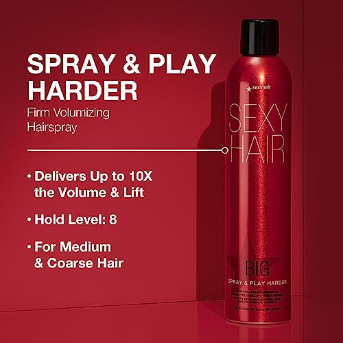 SexyHair Big Spray & Play Harder Firm Volumizing Hairspray, 10 Oz | All Day Hold and Shine | Up to 72 Hour Humidity Resistance