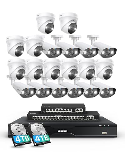 Image of ZOSI 32CH 4K PoE Security Camera System, 20pcs 8MP Outdoor Indoor IP Cameras, Face Person Vehicle Detection, 2 Way Audio, Spotlight Siren, 32 Channel 4K NVR with 8TB HDD for 24 /7 Recording