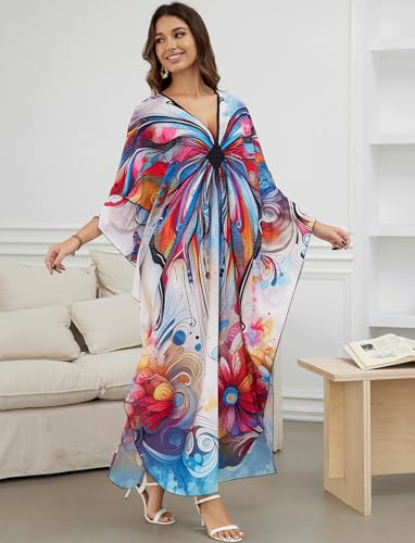 Image of KECVOT Kaftan Dresses for Women Plus Size Batwing Sleeve Caftans Long Bathing Suit Cover Up Maxi Beach Dress Loungewear
