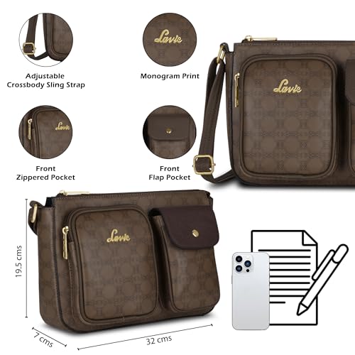 Image of Lavie Women's Monogram Elsa Pocket Crossbody Sling Bag | Ladies Purse Handbag | Gift for Women