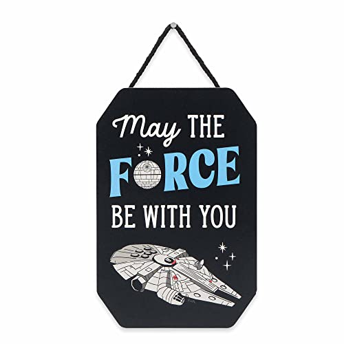 Image of Disney Star Wars May the Force Be With You Millennium Falcon Hanging Wood Wall Decor - Classic Star Wars Sign for Home