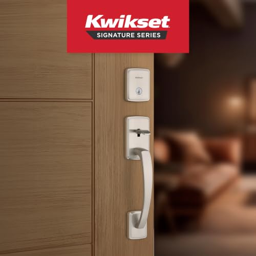 Image of Kwikset Brentford Keyed Entry Front Door Handleset, Satin Nickel