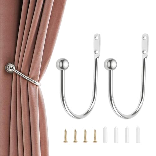 2 Pièces Embrasses Rideau Crochet, Attache Retenue Rideaux Muraux Métal en Forme de U, Crochets à Visser pour Rideaux Fenêtre ou Douche, Support Rideau...