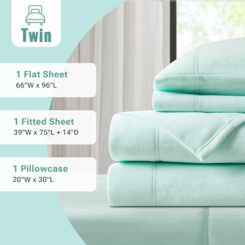 Image of True North by Sleep Philosophy Fleece Sheet Set Twin, Solid Color, Warm & Plush Sheets Soft Fleece Bedding Set, Twin Size Sheets, Fitted Pocket Fits Up to 16 inch Mattress, Twin Aqua 3 Piece