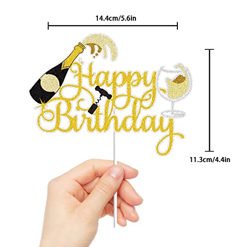 Champagne Happy Birthday Cake Topper Gold Glitter Cheers To 21 30 40 50 60 Years Beers Wine Glass Cake Decor Celebrating Theme Birthday Party Decoration Supplies For Men Women #TOP1