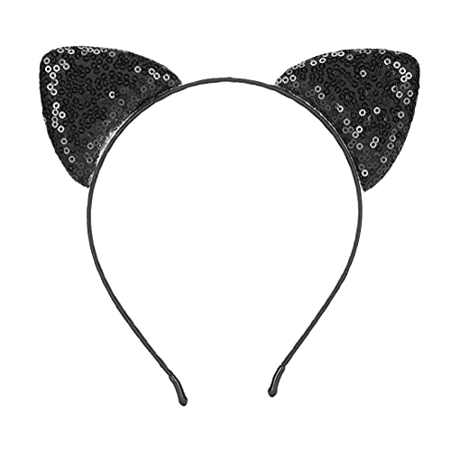 Faixas de lantejoulas diadema de orelhas de gato, diadema de orelhas de lantejoulas com purpurina aros de metal para o cabelo para mulheres e meninas suprimentos para a vida diária e a festa (04)