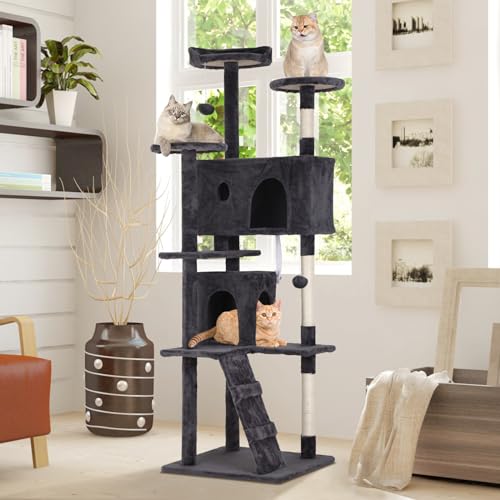 Casa para gato con rascador, torre de 21 pulgadas gris miniatura 1