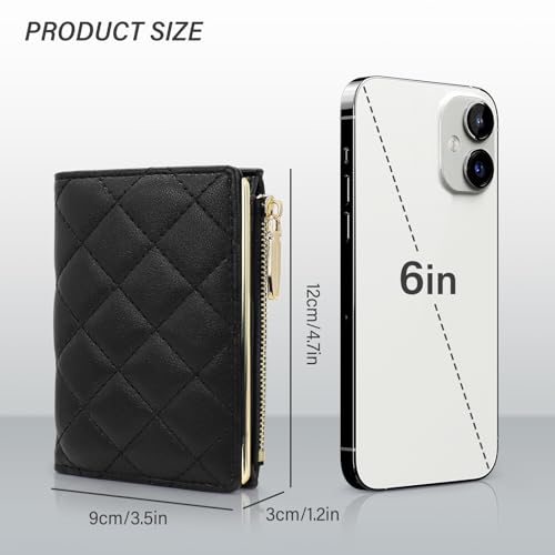 FuninCrea Small Wallet Women PU Leather Wallet Card Holder for Women with 5 Card Slots and Zipper Coin Pocket, Compact Ladies Purse Slim Bifold Womens Purse with Snap Closure and ID Window (Black)2