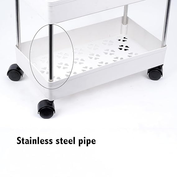 Image of Multipurpose 2-Tier Storage Shelf, Storage Rack with Wheels, Storage Organizer Cart for Kitchen, Pantry Closet, Bedroom, Bathroom(2 Layer, White)