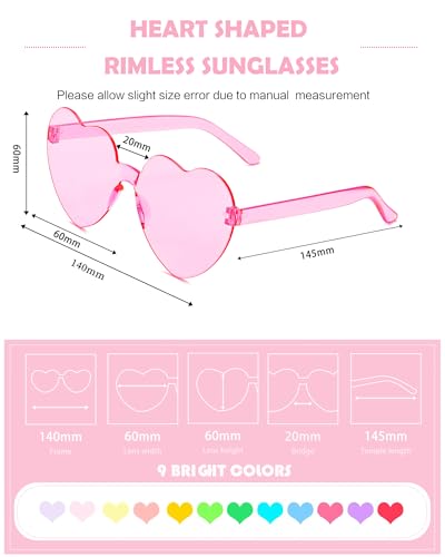 14/18 Pairs Heart Shaped Sunglasses Candy Color Rimless Fun Heart Glasses for Women Party Favors2