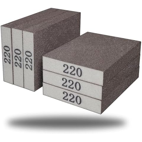 Tonmp 6 Pack 220 Grit Superfine Sanding Sponge, Washable and Reusable Great for Pot Brush Pan Brush Sponge Brush Glasses Sanding Wood Sanding Metal Sanding (220 Grit-6 Pack) Cover