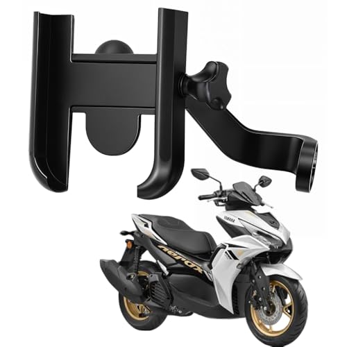 WHIPONE Metal CNC Mobile Holder for Scooter, Scooty & Motorcycle Compatible for Yamaha Aerox, Mirror Mount, 360° Rotation, Strong Anti-Slip Grip, Wide Adjustable Fit for All Smartphones (Black)