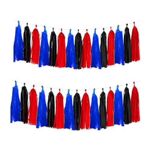 Image of Red Blue and Black Tassel Garland Banner Paper Tassels for Birthday Party Decorations,Pack of 15