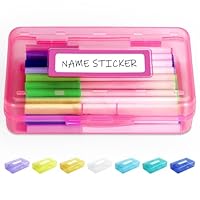 Sooez Pencil Box with Personalized Sticker, Large Hard Pencil Case Organizer, Clear Plastic Crayon Box for Girls and Boys, Colored Marker Organizer, Small Plastic Containers/Bins with Lids, Art Supply