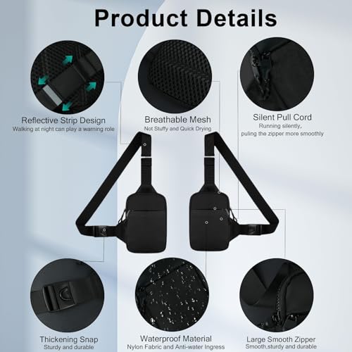flintronic Sling Bag, Waterproof Chest Bag for Men and Women Mini Breathable Crossbody Shoulder Bag with Zipper - Image 3