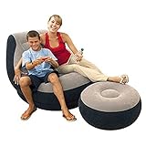 Camping Air Sofa, beflocktes aufblasbares Schlafsofa-Set, zusammenklappbarer Lazy Lounger Sofa Chair mit Fußschemel und Getränkehalter für Zuhause/Camping/Reisen