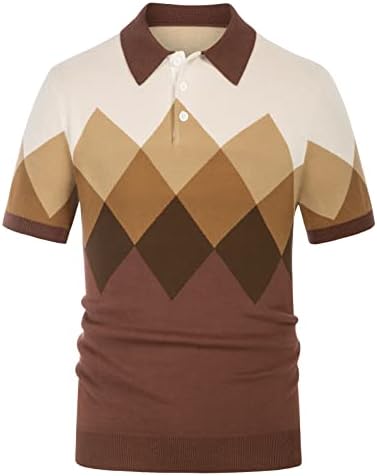 GRACE KARIN Mens Summer Knitting Lightweight Golf Polo Shirts for Tennis Brown