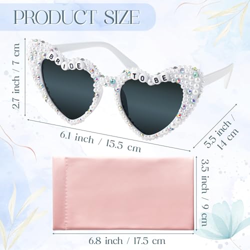 PANTIDE Bride To Be Sunglasses - Rhinestone Pearl Heart Shaped Sunglasses, Bachelorette Party Engagement Gift2