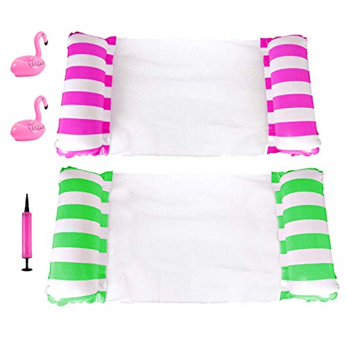 J TOHLO Agua Silla Inflable de Flotación Hamaca de Agua Inflable Flotador de la Piscina Agua Colchonetas Hinchables Asiento de Piscina Agua Sofá con 2 portavasos (Rojo + Verde)