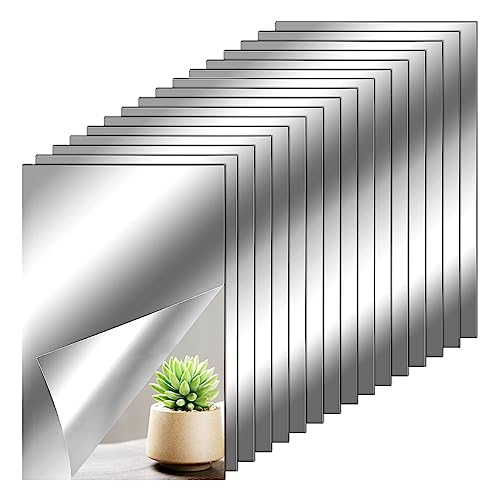 Autocollants muraux à miroir flexibles, non en verre, pour revêtement mural de cuisine et salle de bain, 16 pièces de 9 pouces