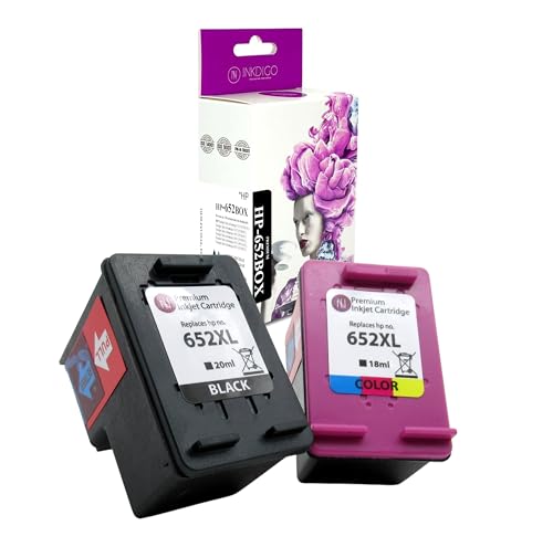 INKDIGO Kit de tinta para 652XL HP, certificado TUV, tinta negra de 20 ml y tinta de color de 18 ml, compatible con HP DeskJet 3635, 3775, HP DeskJet Ink Advantage 4675, 1115, 2135, 3788, 4535, 5075