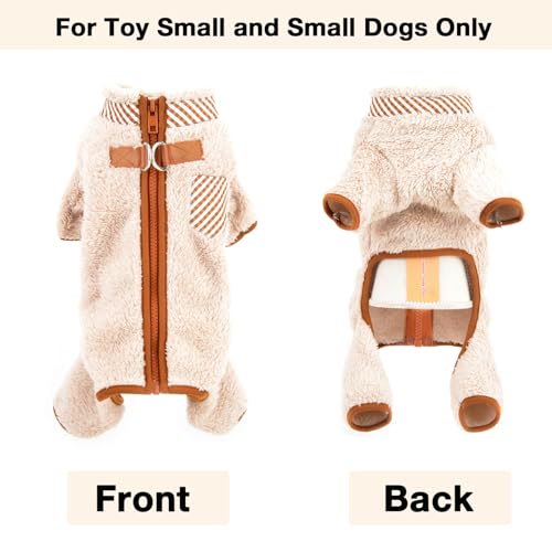 SMALLLEE_LUCKY_STORE Plüsch-Fleece-Hundemantel für kleine Hunde mit doppeltem D-Ring-Reißverschluss auf der Rückseite, Haustier-Overall, Welpen-Pyjama, Winter, Herbst, Pyjama, Chihuahua, Yorkie