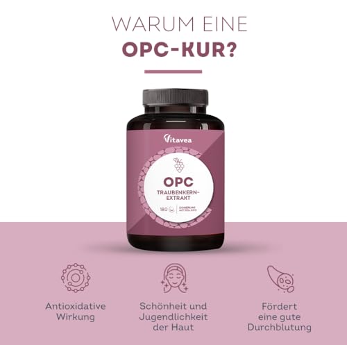 OPC Traubenkernextrakt - Hochdosiert mit 95% reines OPC - Aus französischen Weintrauben - Laborgeprüft (HPLC-Methode), Vegan - 180 Tabletten - Vitavea