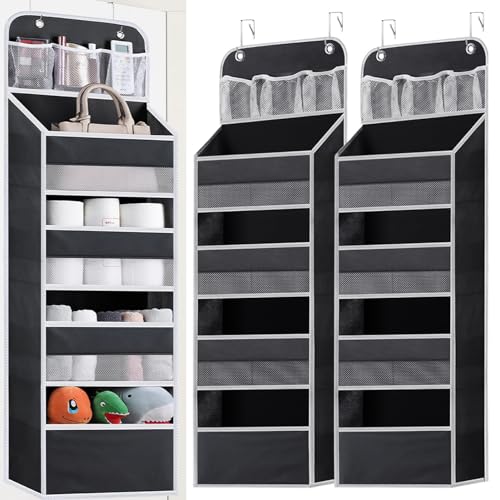Image of Wakaye 2 Pack Over The Door Organizer, Hanging Storage Organization with Large Capacity Pockets, Swing-Proof Behind Door Storage Shelf for Kicthen Bedroom Nursery Kids Toys Shoes,Black
