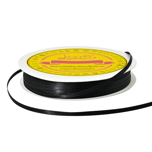Image of Double Face Black Satin Ribbon 1 /8 inch X 100 Yards Polyester Black Ribbon for Gift Wrapping Very Suitable for Weddings Party Hair Bow Invitation Decorations and More