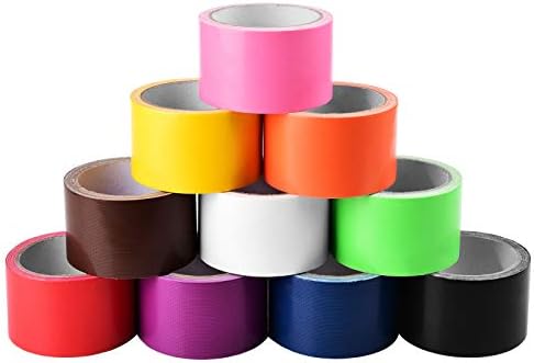 AUMUA Duct Tape 10 Rolls, Fabric Gaffer Tape 50mm x 9.1m Waterproof Strong Ducktape Coloured INCLUDE Green Yellow Blue Pink Purple Orange Red Black White Brown