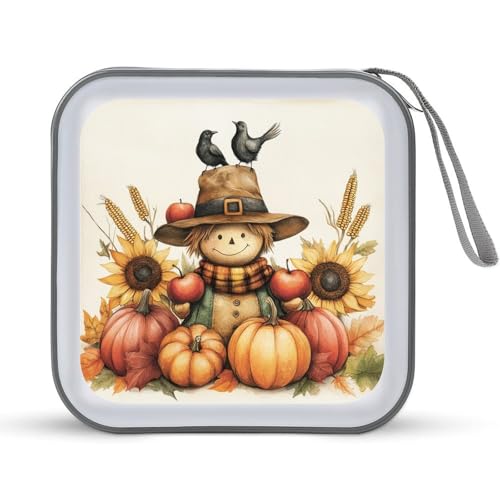 DuduYH Fall Scarecrow Pumpkins Birds CD Case DVD Storage Case Portable for Car Home Travel
