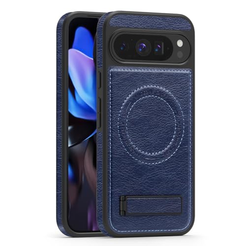 Image of Lunivop for Google Pixel 9 Pro XL Case Leather [Compatible with Magsafe Wireless Charging] Magnetic Cover Stand Funda para Google Pixel 9 Pro XL 6.8 '' 5G 2025 Rugged Best Phone Cases Blue