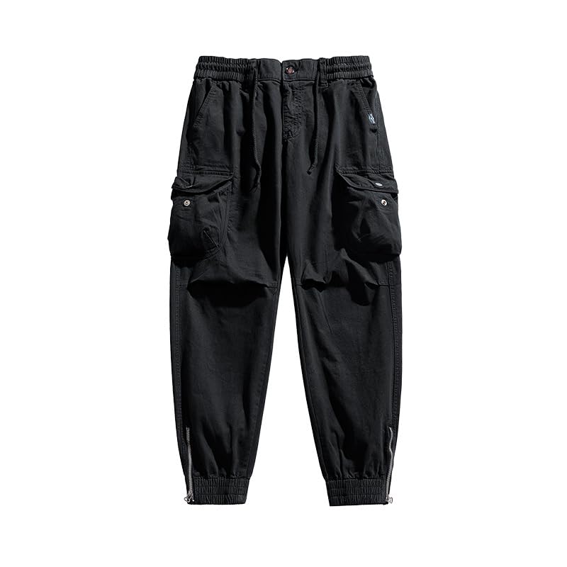 G-STONE Mens Cargo Pants with Pockets Cotton Comfortable Casual Military Drawstring Pant Fashion Zipper Trousers Hem