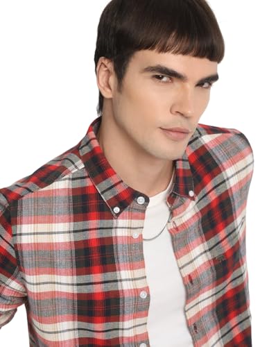 Image of Men Multi Checked Slim Fit Cotton Casual Shirt
