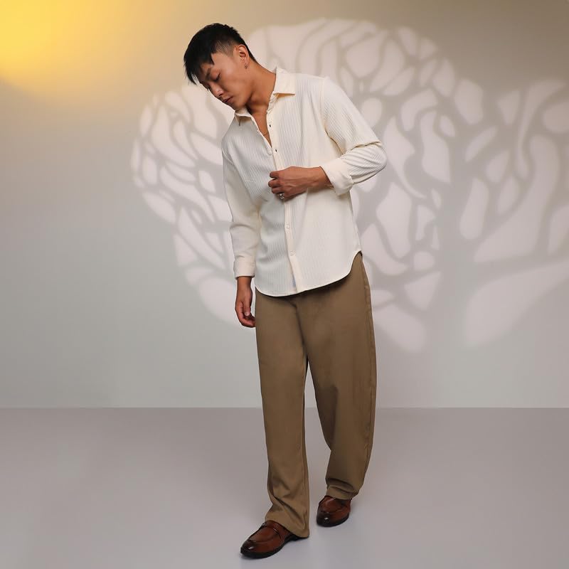 Image of CAHOOT Men's Veined-Textured Shirt | Casual Wear | Spread Collar | Long Sleeve | Button Closure | Shirt Crafted with Comfort Fit for Everyday Wear