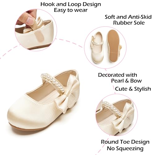 Image of PHIRAMIN Toddler Flower Girl Glitter Dress Shoes Little Girl Ballet Flats Bow Wedding Party