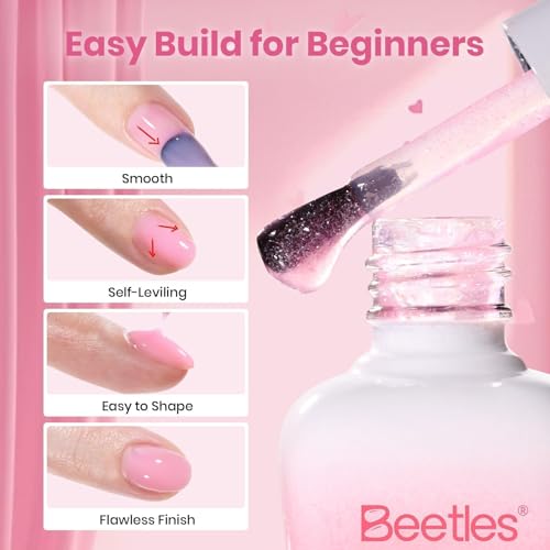 Image of Beetles Builder Gel Nails Kit with UV Lamp,Cat Eye Gel Nail Polish,Base Top Coat,Pink Building Gel,for Thickening Strengthening Building Instant Apex,Beginner DIY Salon at Home Gifts for Women