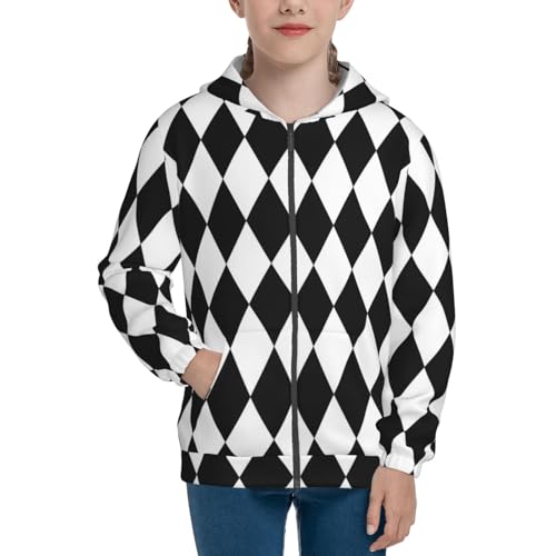 Black And White Diamonds Kids Pullover Hoodies Boys Zip Up Sweatshirts Girls Athletic Clothes with Pocket3