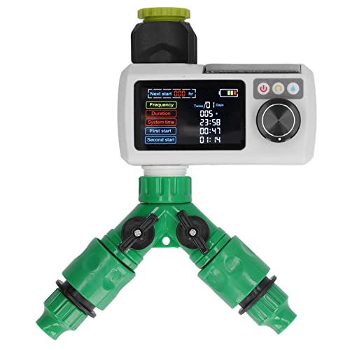 PenRux Solar Irrigation Timer, Rain Detection Solar Powered Digital Watering Timer Double Connector IP68 Automatic Watering System for Lawn Garden Courtyard Greenhouse